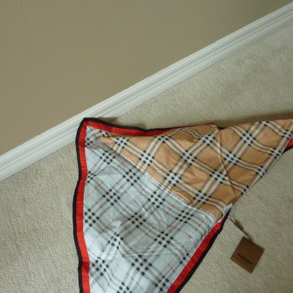 Burberry Cotton Contrast Check Bandana in Blue/Orange Multi Tone (NEW) - Picture 4 of 7